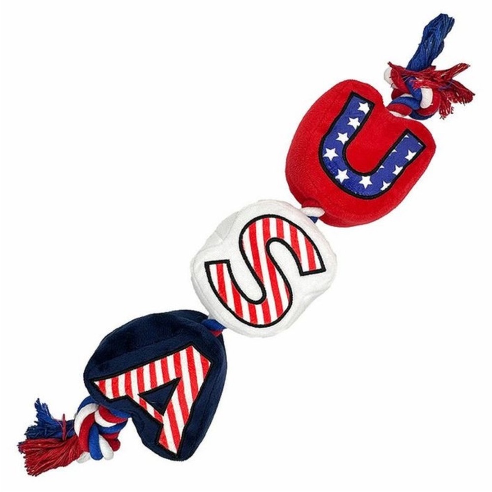 NWT Dog Toy 18” Woof Pull Rope Red White Blue USA Patriotic Americana Durable